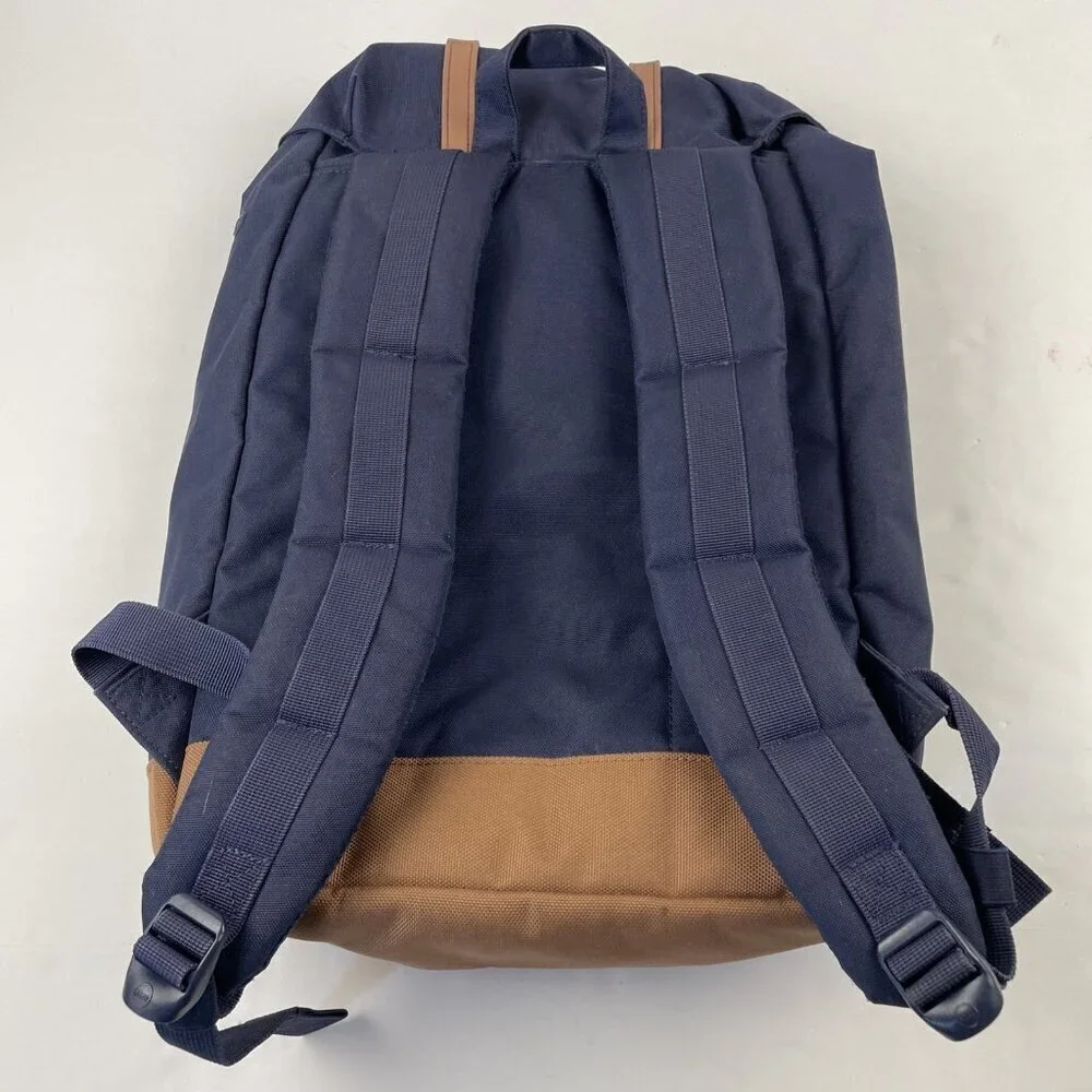 Herschel Retreat Backpack Top Load Navy Brown Canvas Padded Fleece Laptop Sleeve